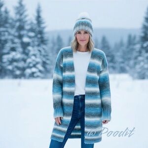 EIGHTY THREADS Shades of blue part wool long cardigan S M L